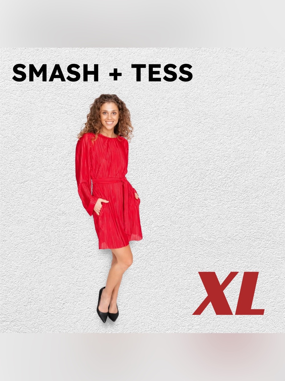 🇨🇦VGUC Smash + Tess |XL| Feminine & Romantic Red Long-Sleeve Pleated mini Dress